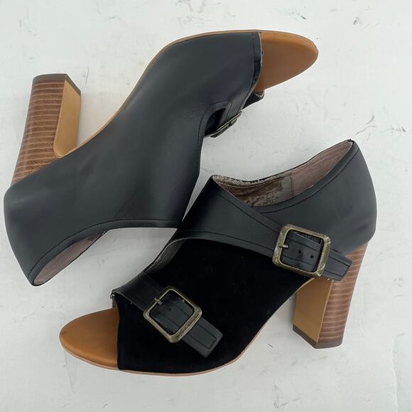 Faryl Robin (8) X Free People Tate Black Suede Leather Stacked Heel Ankle Boots - Picture 4 of 11